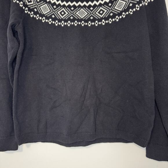 Talbots Nordic Knit Sweater Women's Large Black White Fair Isle Winter Holidays - Picture 4 of 11